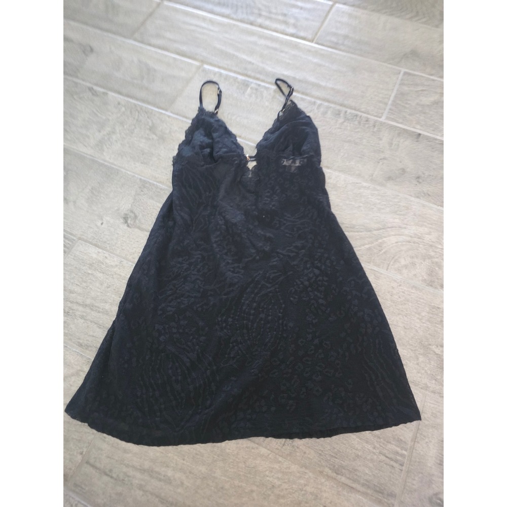 Victoria's Secret Very Sexy Black Velvet Print Lace Chemise Lingerie Medium